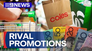 Coles and Woolworth launch rival promotions to customers  9 News Australia [upl. by Drofkcor]