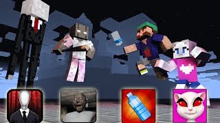 GRANNY SLENDERMAN TALKING ANGELA BOTTLE FLIP  MINECRAFT ANIMATION [upl. by Ileane]