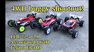 4wd buggy shootout  Tekno EB410 vs Team Associated B64D vs TLR 224 20 [upl. by Charmine]