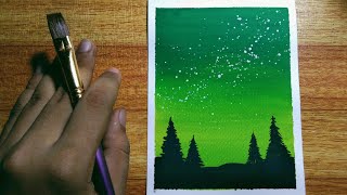 Easy Green Night Sky Poster Color Painting Tutorial for Beginners  StepbyStep [upl. by Gans]