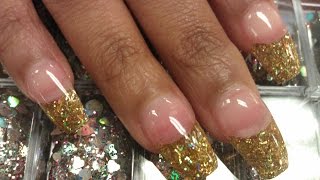 HOW TO COFFIN GOLD GLITTER NAILS PART 2 gold acrylic [upl. by Halpern]