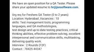 QA Tester testing testseries fresher [upl. by Aradnahc]