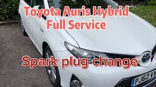 Toyota  Auris  Prius Hybrid  Full Service  spark plug  engine oil and oil filter changed [upl. by Dowling50]