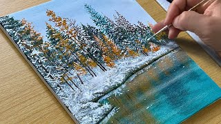 How to Paint a Snowy Lake Landscape  Acrylic Painting [upl. by Gweneth]