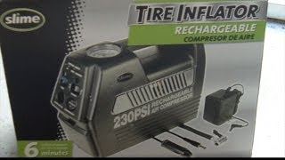 Slime 230 PSI Portable Tire Inflator and Air Compressor Unboxing and Review [upl. by Eural]