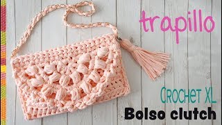 Bolso o cartera clutch tejido en crochet XL con trapillo  Tejiendo Perú [upl. by Stag]