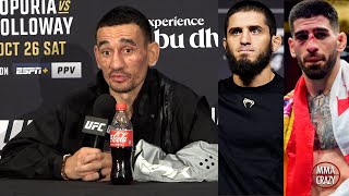 Max Holloway Predicts Islam Makhachev vs Ilia Topuria [upl. by Lleznov]