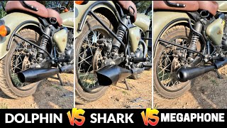 Dolphine Vs Shark Vs Megaphone Exhaust Sound In Classic 350 Reborn  Pure Sound🔥 [upl. by Hermann926]