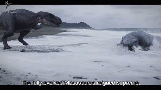 Mosasaurus steals the TRex prey of Hadrosaurus on the beach  Amazing Dinoworld [upl. by Pierro]