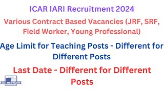 ICAR IARI Recruitment 2024  Contract Based Jobs in Govt Sector 2024  Latest Jobs Notifications [upl. by Blankenship]