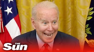 Joe Biden labelled ‘creepy’ as he whispers repeatedly during QampA [upl. by Anitsuj89]