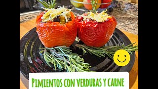 Pimientos o pimentones rellenos de calabacinchampiñones y carne de res en airfryer y en 25 minutos [upl. by Siuqaj831]