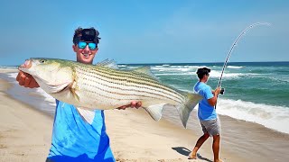 Surf Fishing for Northeast’s MOST POPULAR Fish Catch Clean Cook Striped Bass [upl. by Nahttam]