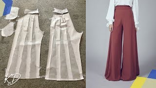 WIDE LEG PALAZZO PANTS PATTERN TUTORIAL  SLASH AND SPREAD METHOD [upl. by Esiuol707]