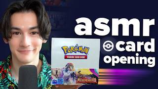 ASMR Pokemon Card Opening  Paldea Evolved Booster Box crinkle sounds card shuffling whispering [upl. by Pansy]