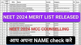 Neet 2024 Merit List Released for MCC Counselling l Neet 2024 State Merit List l Neet 2024 Cutoff [upl. by Symons]