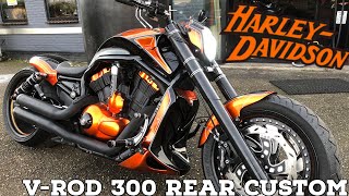 Harley Davidson V rod Muscle 300 Wide Rear Tire Custom Paint Vrod Air Ride Build Black Orange [upl. by Macgregor]