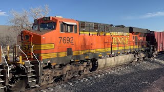 WELDING BNSF Loaded Welded rail train rolls by with a nice crew and a AC4400EV [upl. by Aicinat]