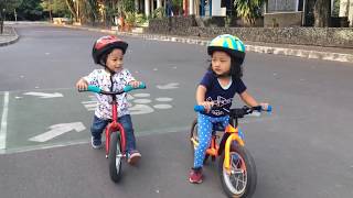 balance bike  push bike  toddler children playing together with their bike  belajar sepeda [upl. by Yorker582]