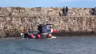 Sunday Creel Boat Leaving Harbour St Andrews Fife Scotland [upl. by Llenaj]