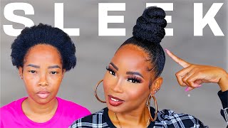 How To EASIEST Top Knot Bun Ever On Natural Hair 101 DIY Tutorial [upl. by Christen]