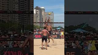 Evan Cory Troy Field v Tim Bomgren Paul Lotman Beach Volleyball Rally [upl. by Stoat]