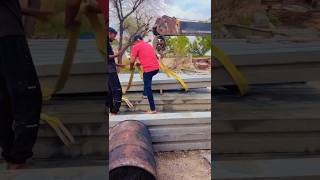 Readymade concrete RCC columns of heavy weight are loaded into trucks by cranesconstruction [upl. by Zitah]