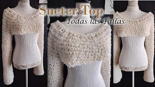 SUETER a CROCHET corto con MANGAS largas SOLO 3 MADEJAS [upl. by Aramen]