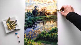 ASMR  Landscape Drawing with Pastels soothing sounds No Talking [upl. by Lowe]