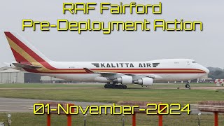 RAF Fairford PreDeployment Action Cargo Boeing 747 and C17A arrive with Kit for the BTF 01Nov24 [upl. by Rufina440]