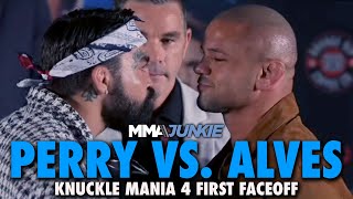 Mike Perry Mean Mugs Thiago Alves in First Faceoff for BKFC KnuckleMania 4 Main Event [upl. by Naletak890]