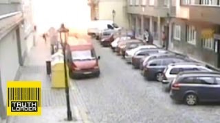 CCTV footage of huge gas explosion in Prague  Truthloader [upl. by Gnivri262]