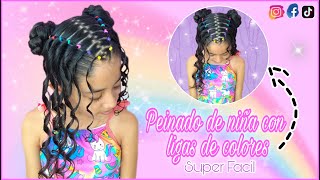 PEINADO PARA NIÑAS CON LIGAS DE COLORES🌈 PEINADOS FACILES PEINADOS DIANITA✨ [upl. by Ifen437]