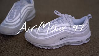 Nike Airmax 97 Triple White UNBOXING amp ON FEET [upl. by Aldarcy]