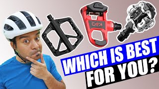 Flat Pedal vs MTB Clipless SPD amp Road Bike Pedals  Beginners Series [upl. by Derrej29]