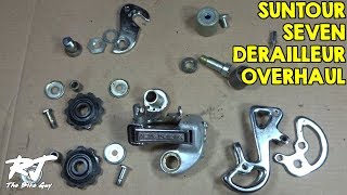 Suntour Seven Rear Derailleur Overhaul  DisassemblyReAssembly [upl. by Aikenahs698]