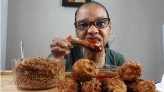 Crispy Fried Chicken Mukbang  Ramen Noodles with Veggies  Adrian Cooking amp Food Review [upl. by Mercedes]