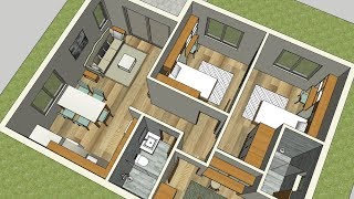 90m2  House plan and Interior plans  3 bedrooms and 2 bathrooms [upl. by Salsbury327]