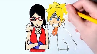 Sarada Uchiha and Boruto Uzumaki  Boruto Naruto Next Generations  REAL TIME DRAWING [upl. by Angid]