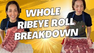 Breaking down a whole ribeye roll into ribeye filets and spinalis [upl. by Toffic]