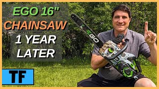 EGO 16quot Chainsaw 1 Year Later Review Tough Cordless Battery Powered CS1613 [upl. by Ydassac]