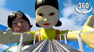 🔴VR 360° Can you survive the new Squid Game red light green light wooden Roller Coaster [upl. by Shepherd220]