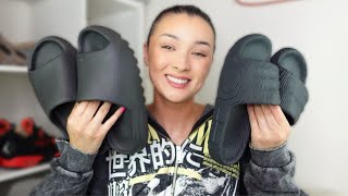 WATCH BEFORE YOU BUY YEEZY SLIDE VS ADILETTE 22  EVERYTHING YOU NEED TO KNOW REVIEW amp ON FOOT [upl. by Hairabez]