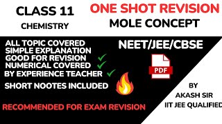 mole concept class 11  mole concept one shot  IIT JEE  NEET [upl. by Bunny]