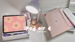 ☁️ rose gold iPad air 4 unboxing amp set up apple pencil 2  accessories 🎀 [upl. by Carol]