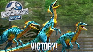 NEW COMPSOGNATHUS IN BATTLE FLOCK FIGHTING GUILD COMPY LEVEL 40  Jurassic World The Game Hoorikz [upl. by Nosyrb731]