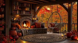 Jazz Rain and Fireplace 🍁 Cosy Autumn Porch Vibes  Relaxing Jazz Piano for Sleep Study [upl. by Dolph447]