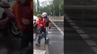 Motorist clears climate activists out the way to drive scooter through road blockade [upl. by Ahsitam]