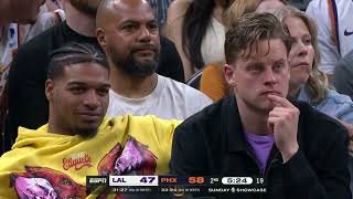 JaMarr Chase Joe Burrow amp OBJ courtside as Austin Reaves hail mary goes awry  NBA on ESPN [upl. by Amias]