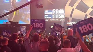 Live Darts Walkons  Mike De Decker amp Luke Humphries  World Grand Prix of Darts Leicester 2014 [upl. by Jemena]